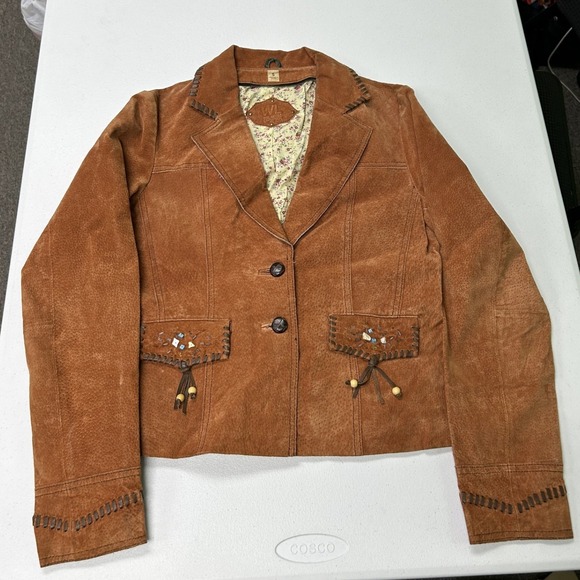 Wilsons Leather Jackets & Blazers - Wilsons Leather Suede Jacket Women Small Tan Western Whipstitch Floral Lining